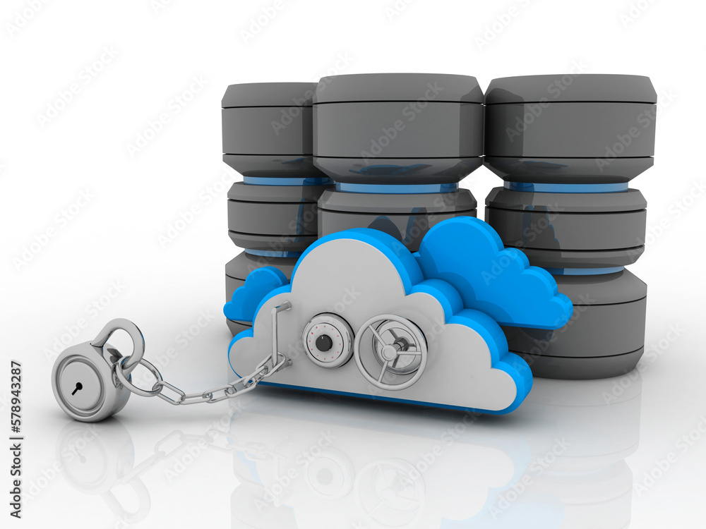 Poster 3d rendering cloud online storage icons with data