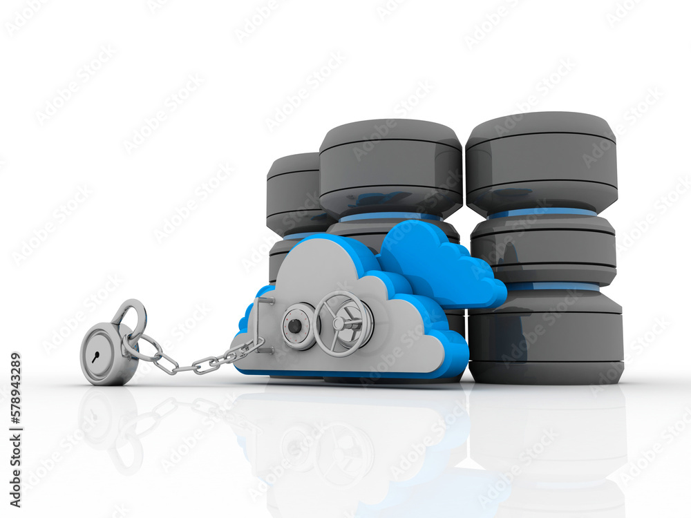 Poster 3d rendering cloud online storage icons with data