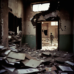 Debris of a school damaged by war - Generative IA
