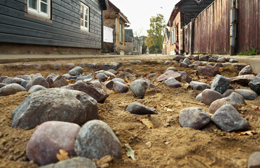 Road repairs in a small town.