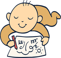 children writing illustration.