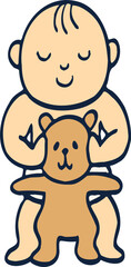 baby holding bear doll illustration.