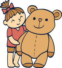 girl holding bear doll illustration.