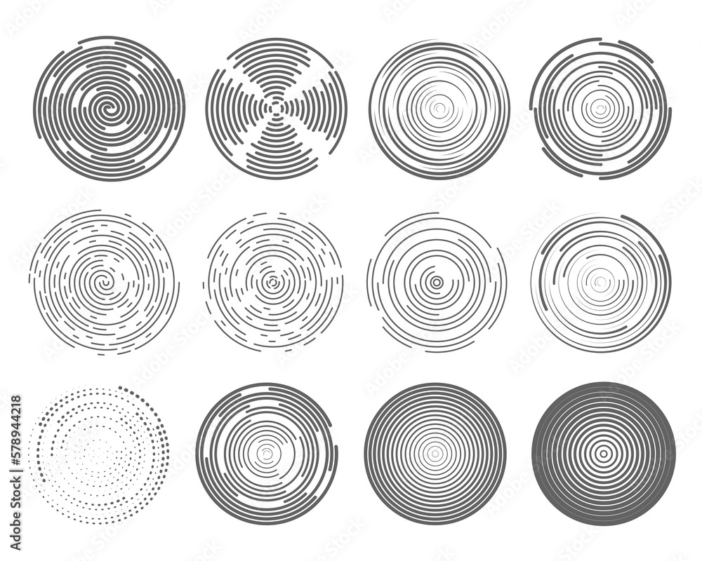 Poster circle concentric lines. rippled rings and round sound waves pattern. radial signal radar signs. vec