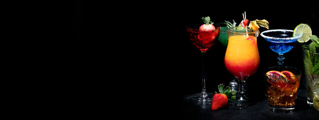 Set of various classic cocktails