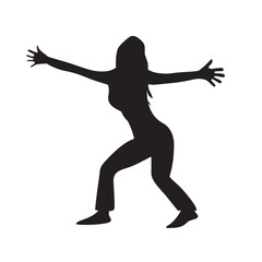 Fototapeta na wymiar girl silhouette spreading hands dancing weird vector graphic