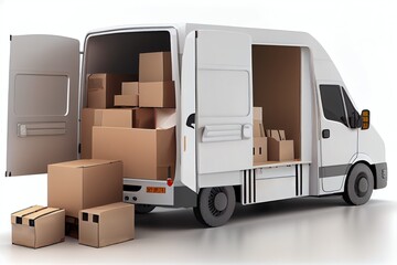 Delivery van with open doors full of packages, generative ai