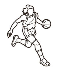 Fototapeta na wymiar Basketball Female Player Action Cartoon Sport Graphic Vector