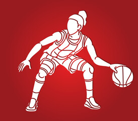 Basketball Female Player Action Cartoon Sport Graphic Vector