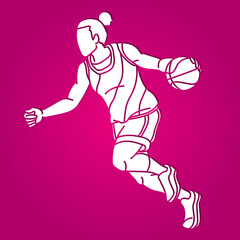 Basketball Female Player Action Cartoon Sport Graphic Vector
