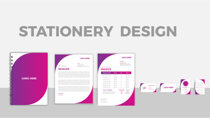 stylish business stationery items set in blue color Business card, Leatherhead, Invoice, Corporate Id Card. 