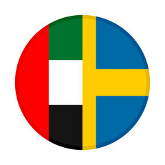 round icon of united arab emirates and sweden flags. vector illustration isolated on white background