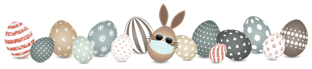 Hasenei Maske Sonnenbrille & Ostereier Muster Banner Naturfarben/Kupfer