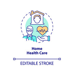 Home health care concept icon. Physician directed service. Type of medical assistance abstract idea thin line illustration. Isolated outline drawing. Editable stroke. Arial, Myriad Pro-Bold fonts used