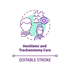 Ventilator and tracheostomy care concept icon. Private duty nursing care abstract idea thin line illustration. Isolated outline drawing. Editable stroke. Arial, Myriad Pro-Bold fonts used
