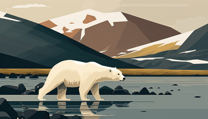 Polar bear - Minimalistic flat design animal illustration. Image for a wallpaper, background, postcard or poster. Generative AI