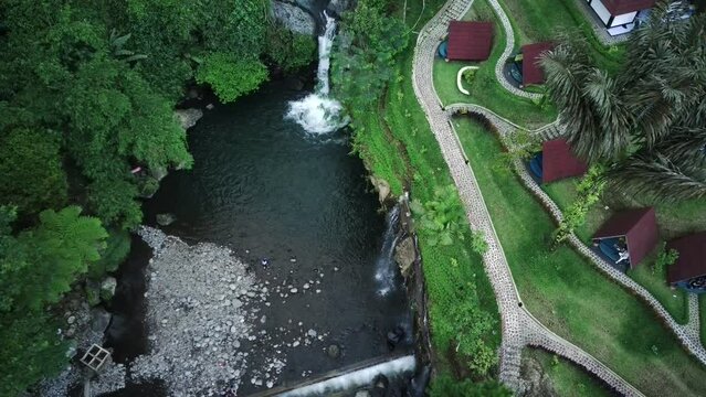 Aesthetic footage of Bayan Waterfall with resorts and other beauties located on the slopes of Mount Slamet
in Banyumas Regency, Central Java, Indonesia.