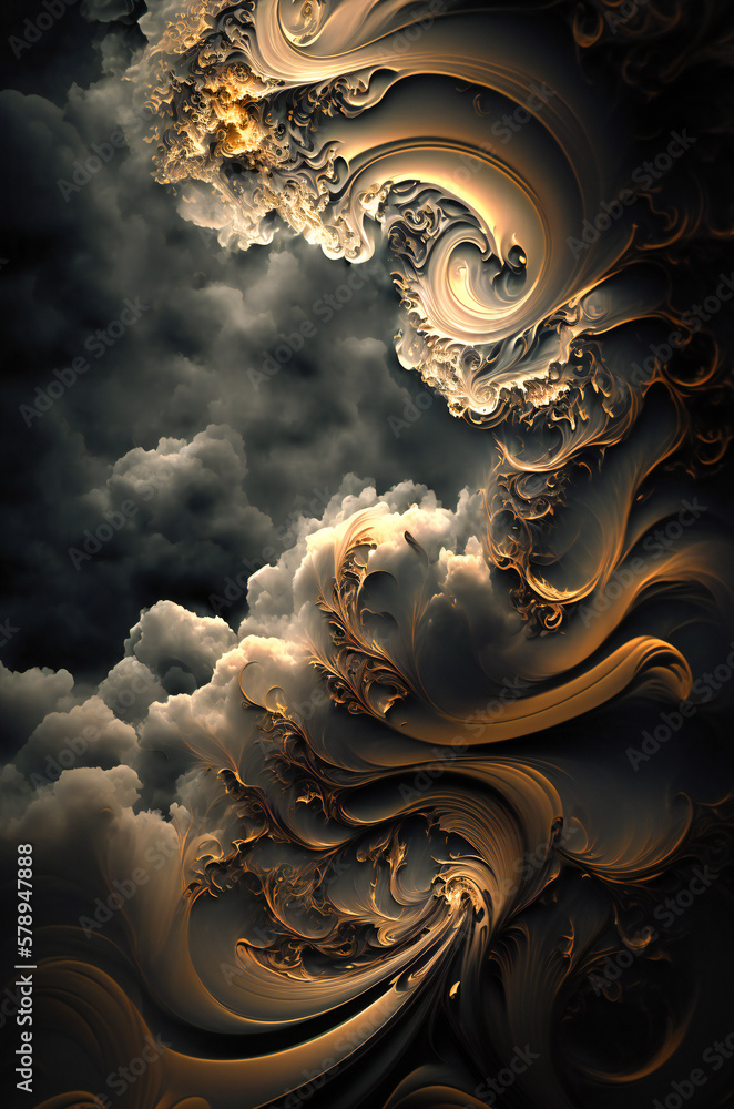 Poster abstract illustration of a filigree structure with clouds in background. created with generative ai 