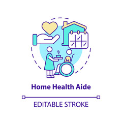 Home health aide concept icon. Professional medical healthcare service abstract idea thin line illustration. Isolated outline drawing. Editable stroke. Arial, Myriad Pro-Bold fonts used