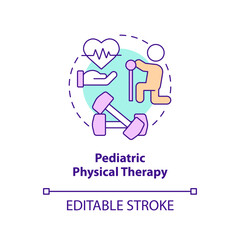 Pediatric physical therapy concept icon. Home health care for kid abstract idea thin line illustration. Isolated outline drawing. Editable stroke. Arial, Myriad Pro-Bold fonts used