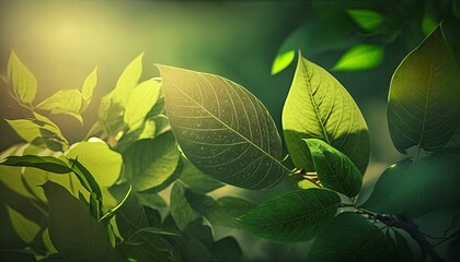 Fototapeta na wymiar Nature of green leaf in garden at summer under sunlight. Generative ai