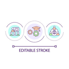 Teambuilding and staff training loop concept icon. Improve employees skills. Corporate education abstract idea thin line illustration. Isolated outline drawing. Editable stroke. Arial font used