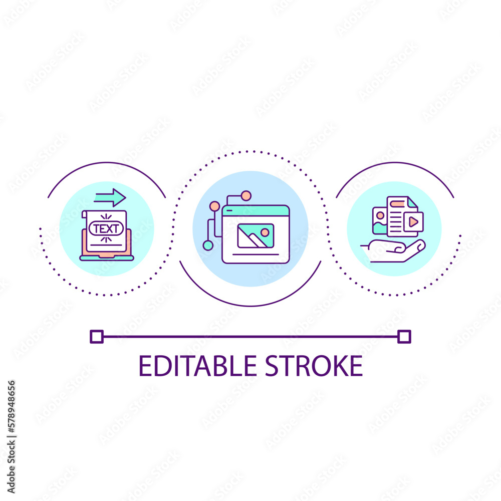 Fototapete Computer generated content loop concept icon. Metaverse technology of creation. Virtual reality network abstract idea thin line illustration. Isolated outline drawing. Editable stroke. Arial font used
