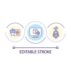 Create 3d models in metaverse loop concept icon. Build of items on cyberspace. Futuristic technology abstract idea thin line illustration. Isolated outline drawing. Editable stroke. Arial font used