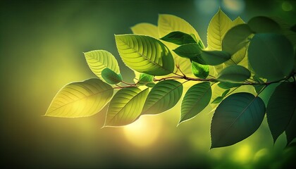 Nature of green leaf in garden at summer under sunlight. Generative ai
