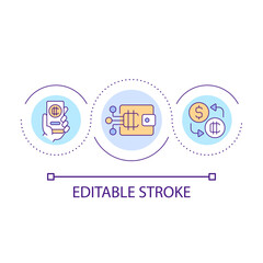 E wallet loop concept icon. Cryptocurrency exchange operations. Virtual stock market abstract idea thin line illustration. Isolated outline drawing. Editable stroke. Arial font used