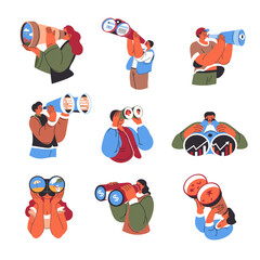 People with binoculars, business tool devices