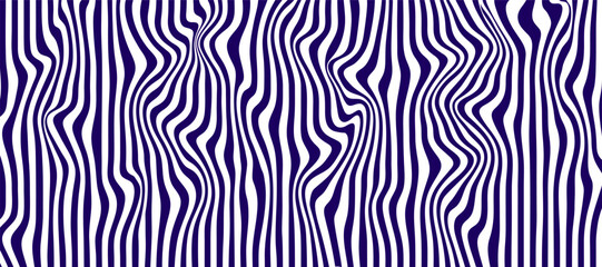 Abstract optical illusion wave on white background. A flow of blue and white stripes forming a wavy distortion effect. Vector Illustration.