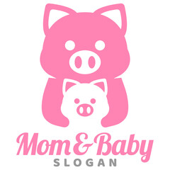 Modern mascot flat design simple minimalist cute piggy mom dad parents logo icon design template vector with modern illustration concept style for brand, emblem, label, badge, farm