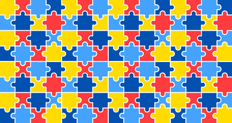 World autism awareness day puzzle pattern background template. World autism day colorful puzzle vector banner. Symbol of autism. autism Health care Medical flat background of April 02 celebration. 