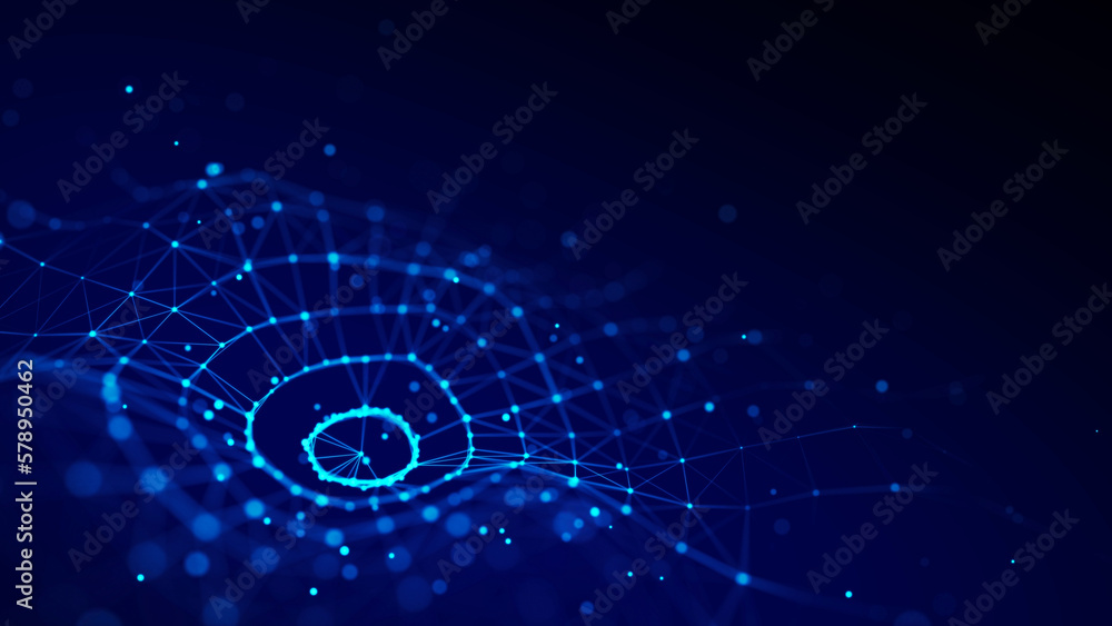 Poster 3d digital circular dynamic wave on blue background. technology smart wave. seamless flow digital st