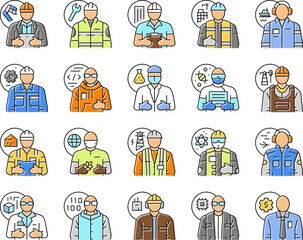 engineer technology work man icons set vector