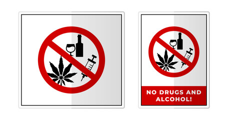 No drugs and alcohol Sign Label Symbol Icon Vector Illustration