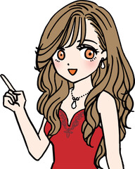 指差す赤いドレスのキャバ嬢