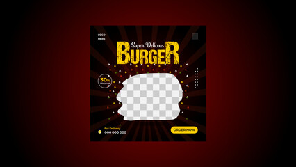  Healthy Yammy testy Delicious Burger Hot Spicy Social media Post Template Design.
