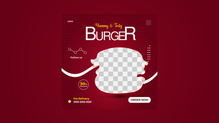  Healthy Yammy testy Delicious Burger Hot Spicy Social media Post Template Design. - obrazy, fototapety, plakaty