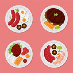 Party Grilled Food Barbecue in Flat Illustration Collection