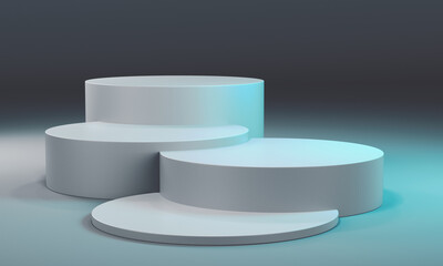 Backdrop scene with simple cylinders, 3D illustration, Studio scene for product display, 3D render