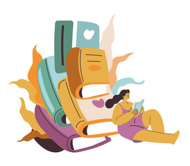 Woman reading books, novel and modern literature