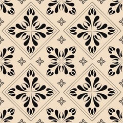 Naklejka premium Ethnic tribal geometric pattern. Illustration retro classic black-white color paisley flower geometric diamond square shape seamless pattern background. Use for fabric, home decoration elements.
