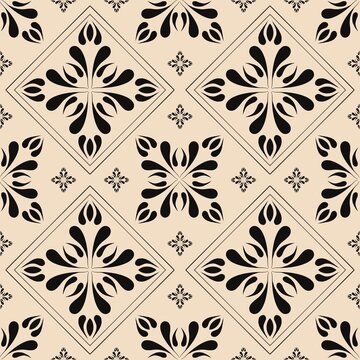 Ethnic tribal geometric pattern. Illustration retro classic black-white color paisley flower geometric diamond square shape seamless pattern background. Use for fabric, home decoration elements.