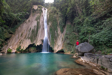 The beauty of Khuoi Nhi waterfall in Thuong Lam, Na Hang, Tuyen Quang Province, Vietnam