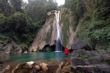 The beauty of Khuoi Nhi waterfall in Thuong Lam, Na Hang, Tuyen Quang Province, Vietnam