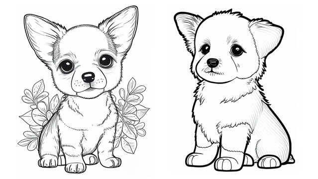 the puppy coloring book page Black and white Picture for painting generative AI