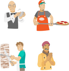 飲食店で働く他民族の人々のベクター素材