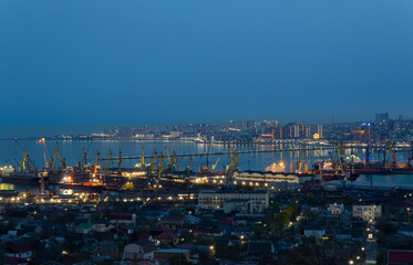 Fototapeta na wymiar Sea and city view. Novorossiysk. Russia. 11.12.2022